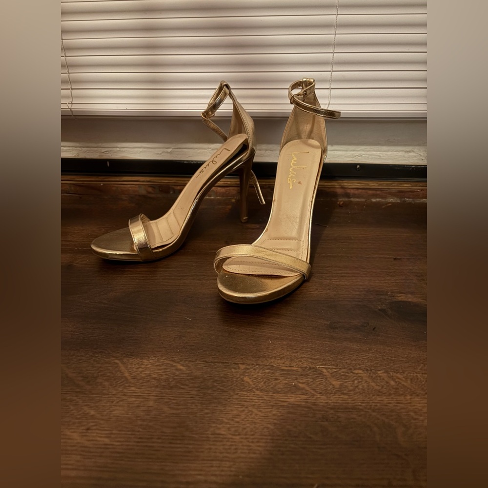 Lulu’s Loveliness Gold Ankle Strap Heels